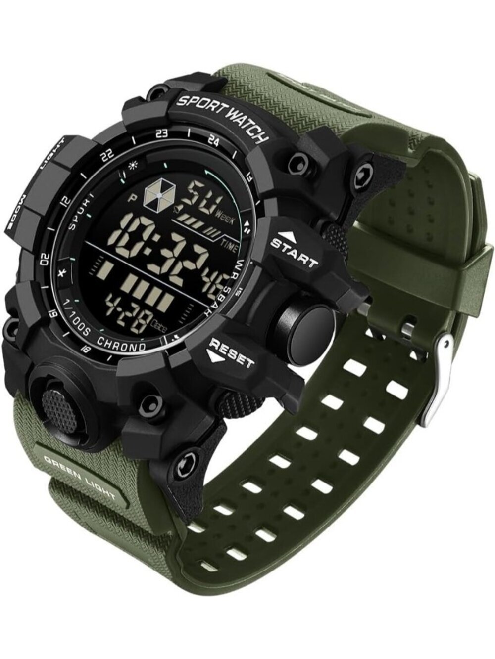 Men's Green Analog Quartz Electronic Military Multifunction LED Digital Watch